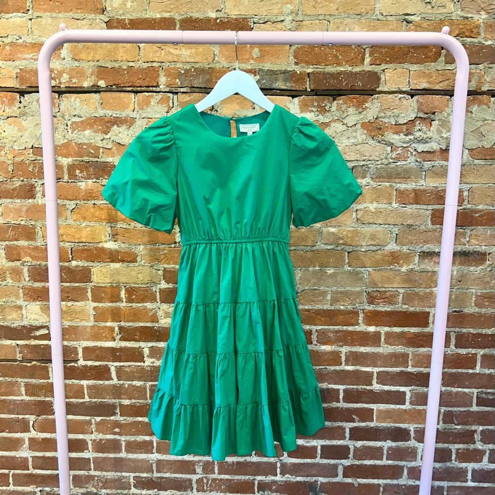 Hayden Girl Kelly Green Tiered Puff Sleeve Dress